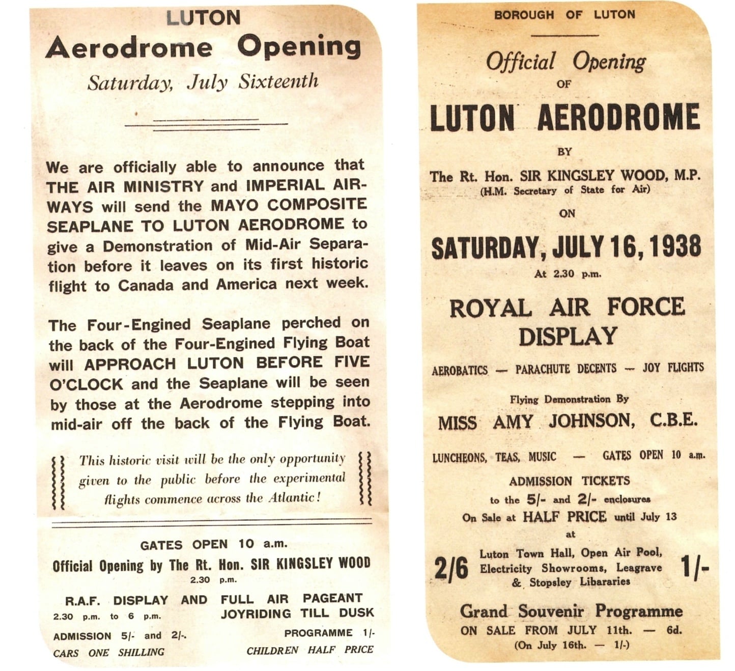 Newspaper articles from the opening of Luton Aerodrome.